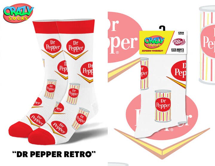 Dr Pepper Retro - Mens Crew Folded - Premium socks from Crazy Socks - Just $8! Shop now at Pat's Monograms