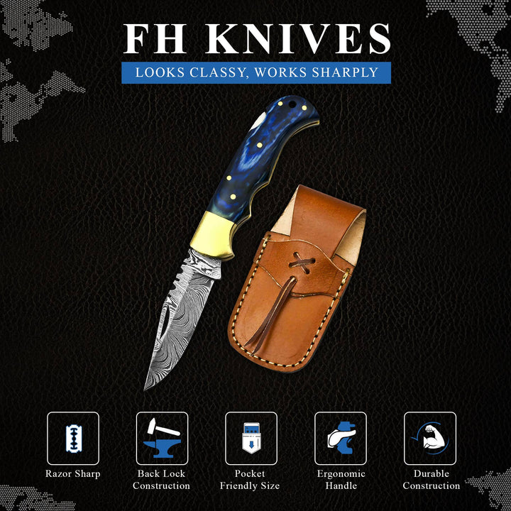 6.5' Handmade damascus folding knife, Pocket Knife - Premium Knives from FH KNIVES - Just $29.95! Shop now at Pat's Monograms