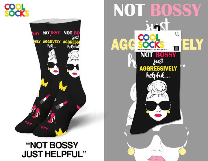 Not Bossy, Just Helpful - Womens Crew Socks - Premium socks from Cool Socks - Just $11.95! Shop now at Pat's Monograms