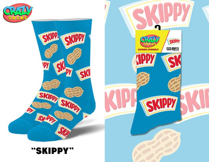 Skippy Peanut Butter Novelty Crew Socks - Premium socks from Crazy Socks - Just $8! Shop now at Pat's Monograms