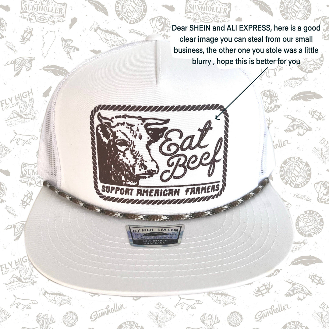 Eat Beef - white patch hat - Premium Headwear from Ridge&Holler - Just $34.95! Shop now at Pat's Monograms