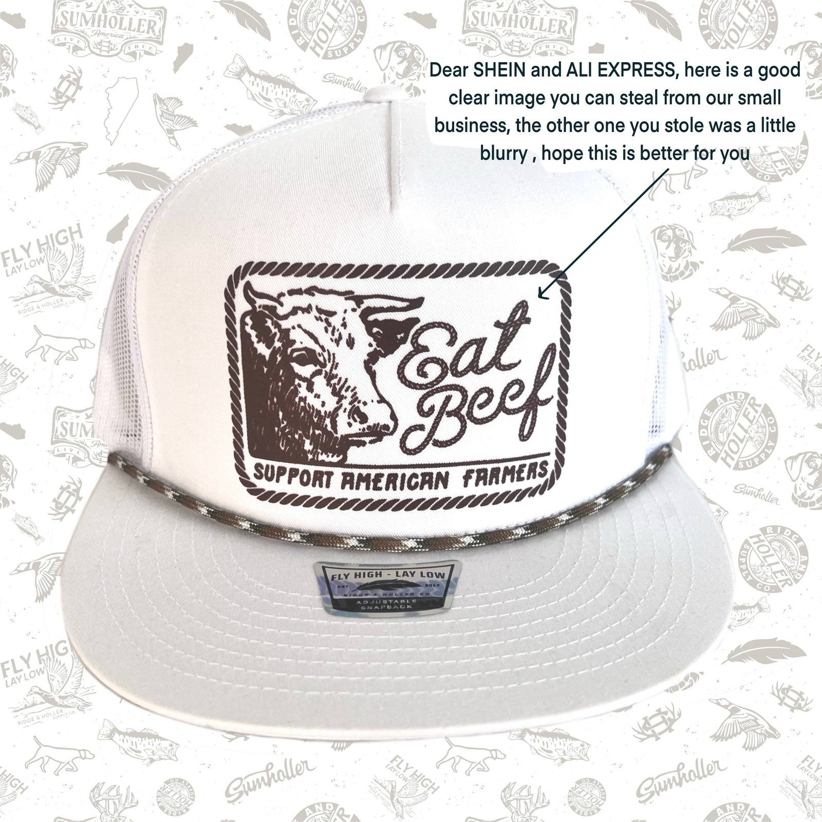 Eat Beef - white patch hat - Premium Headwear from Ridge&Holler - Just $34.95! Shop now at Pat's Monograms