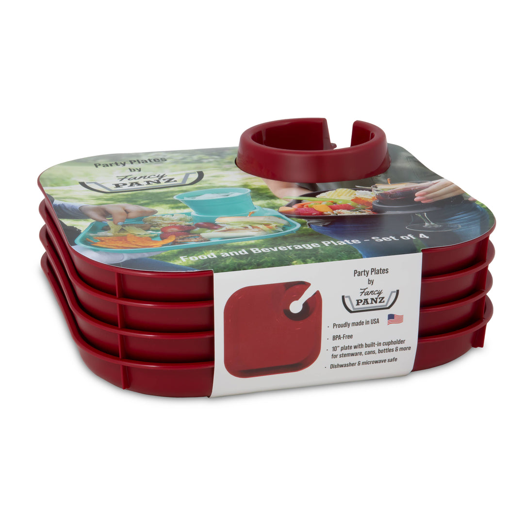 Reusable Party Plates w/ Beverage Holder - Set of 4 - Red - Premium Kitchen Accessories from Fancy Panz - Just $19.95! Shop now at Pat's Monograms