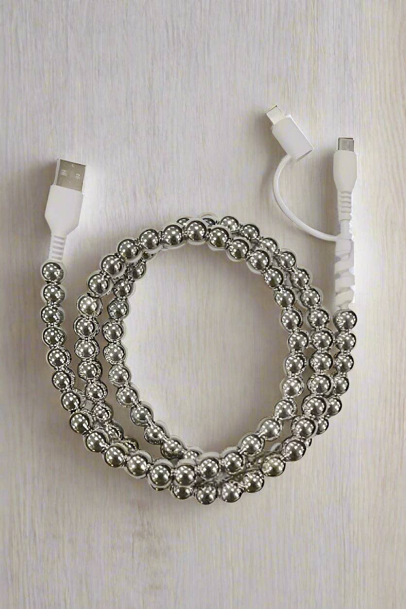 Silver Beaded Cord Phone Charger - Premium Charging Cord from Nash Grey - Just $14.50! Shop now at Pat's Monograms