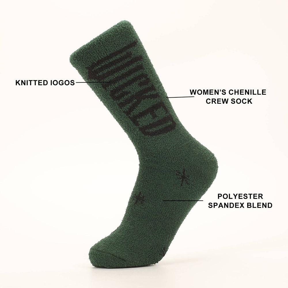 Wicked Logo on Green and Black Womens Chenille Crew Socks - Premium socks from Bioworld Merchandising - Just $12.95! Shop now at Pat's Monograms