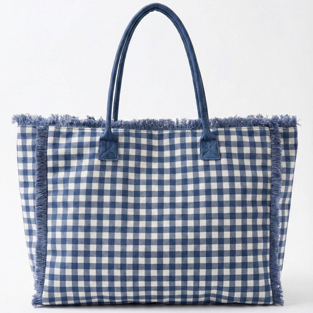 Gingham Check Frayed Trim Tote Bag - Premium tote bag from Hana - Just $22.95! Shop now at Pat's Monograms