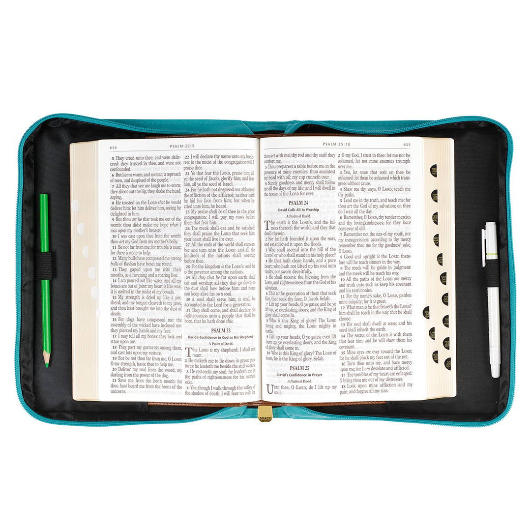 Amazing Grace Floral Teal Faux Leather Bible Cover - Premium Books and Devotionals from Christian Art Gifts - Just $29.99! Shop now at Pat's Monograms
