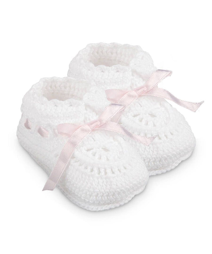 Hand Crochet Ribbon Bootie - Premium Infant Accessories from Jefferies Socks - Just $14.95! Shop now at Pat's Monograms