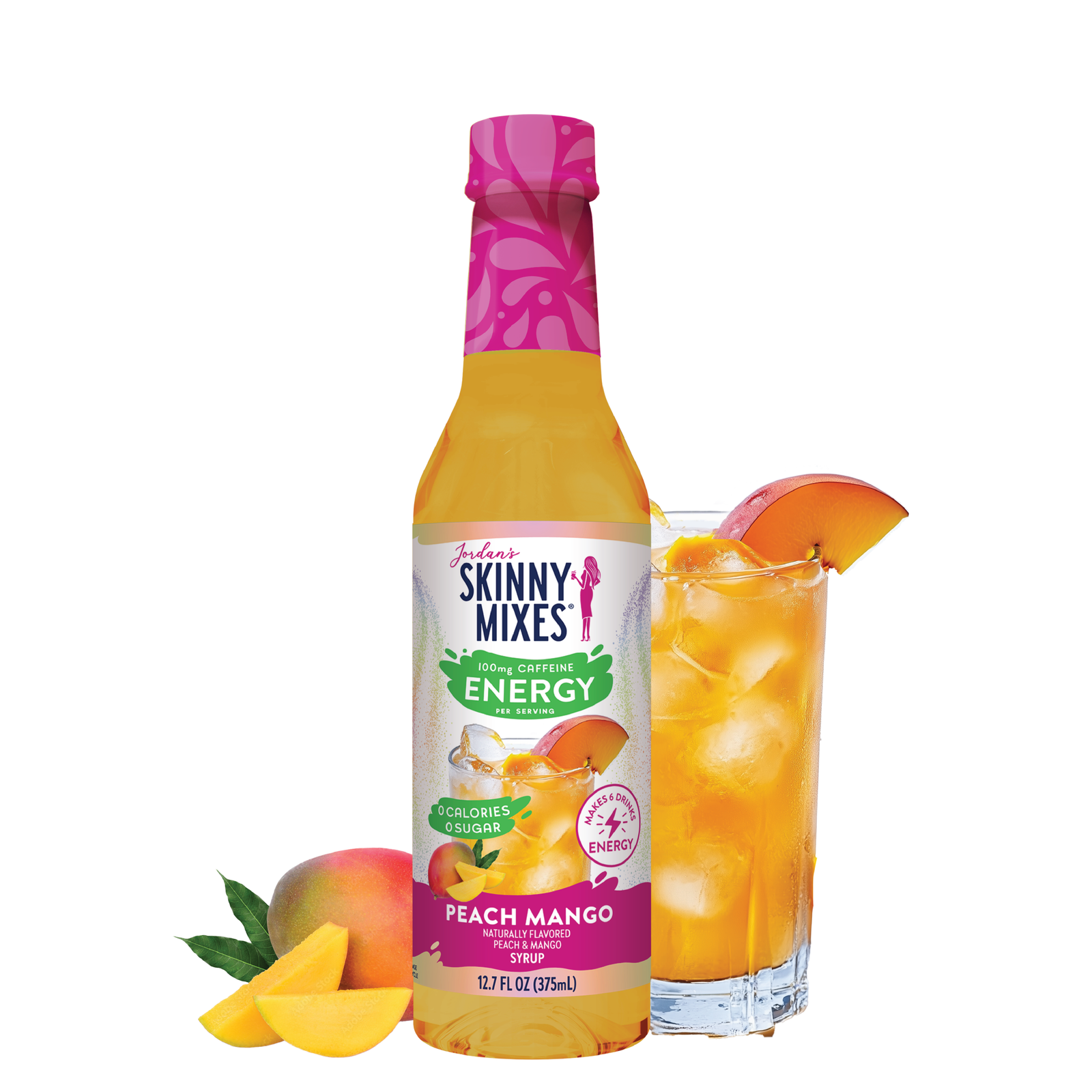 Sugar Free Peach Mango Energy Syrup - 375ml - Premium  from Jordan's Skinny Mixes - Just $6.95! Shop now at Pat's Monograms