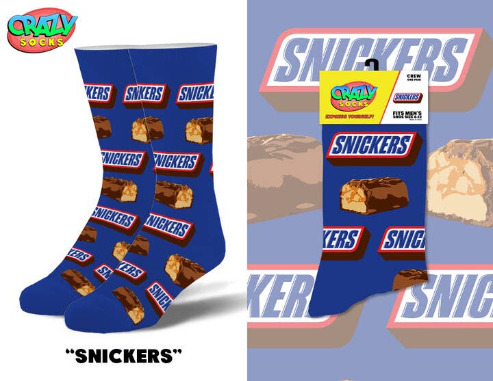 Snickers Novelty Crew Socks - Premium socks from Crazy Socks - Just $8! Shop now at Pat's Monograms