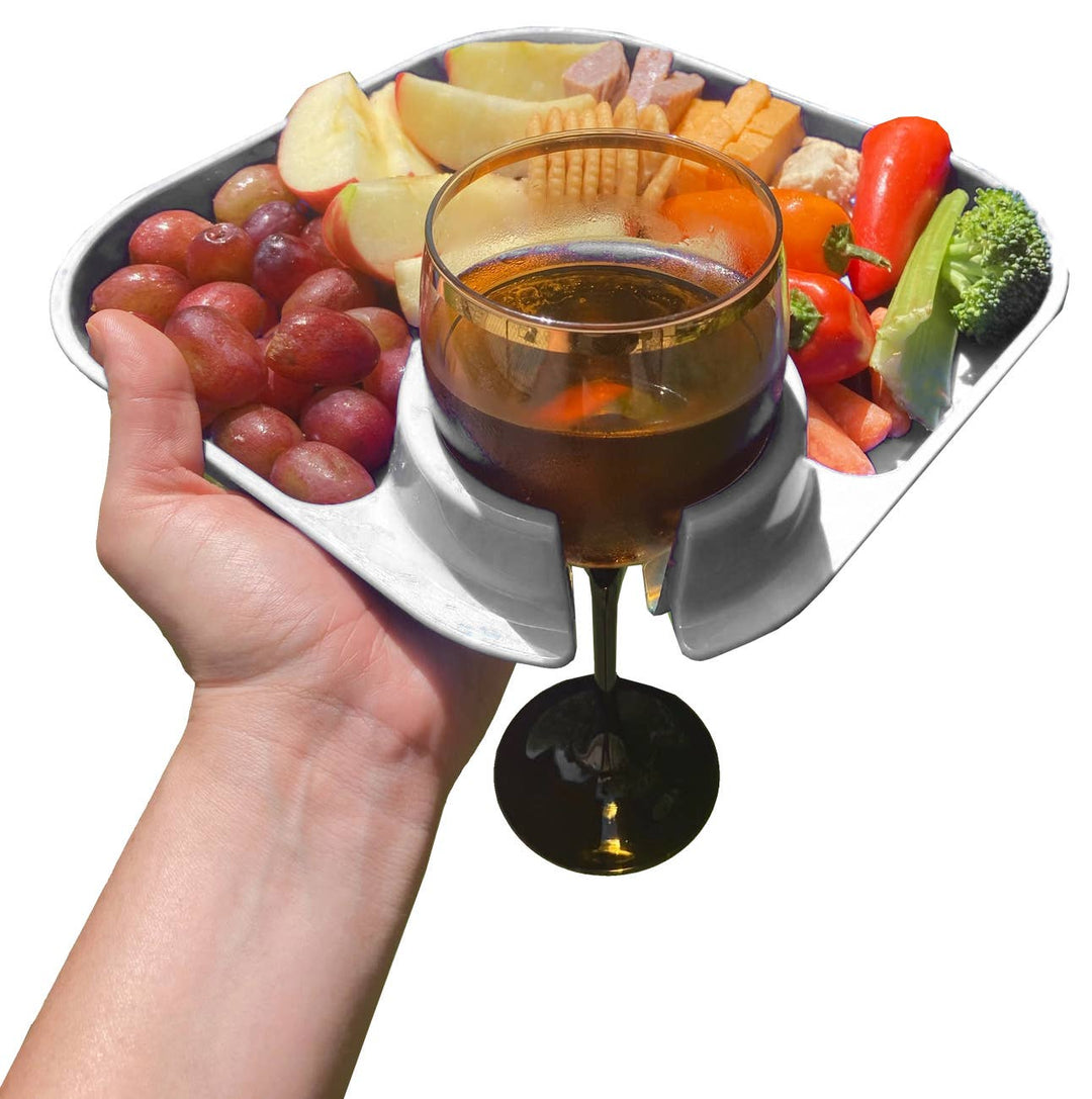 Reusable Party Plates w/ Stemware Holder - Set of 4 - White - Premium Kitchen Accessories from Fancy Panz - Just $19.95! Shop now at Pat's Monograms