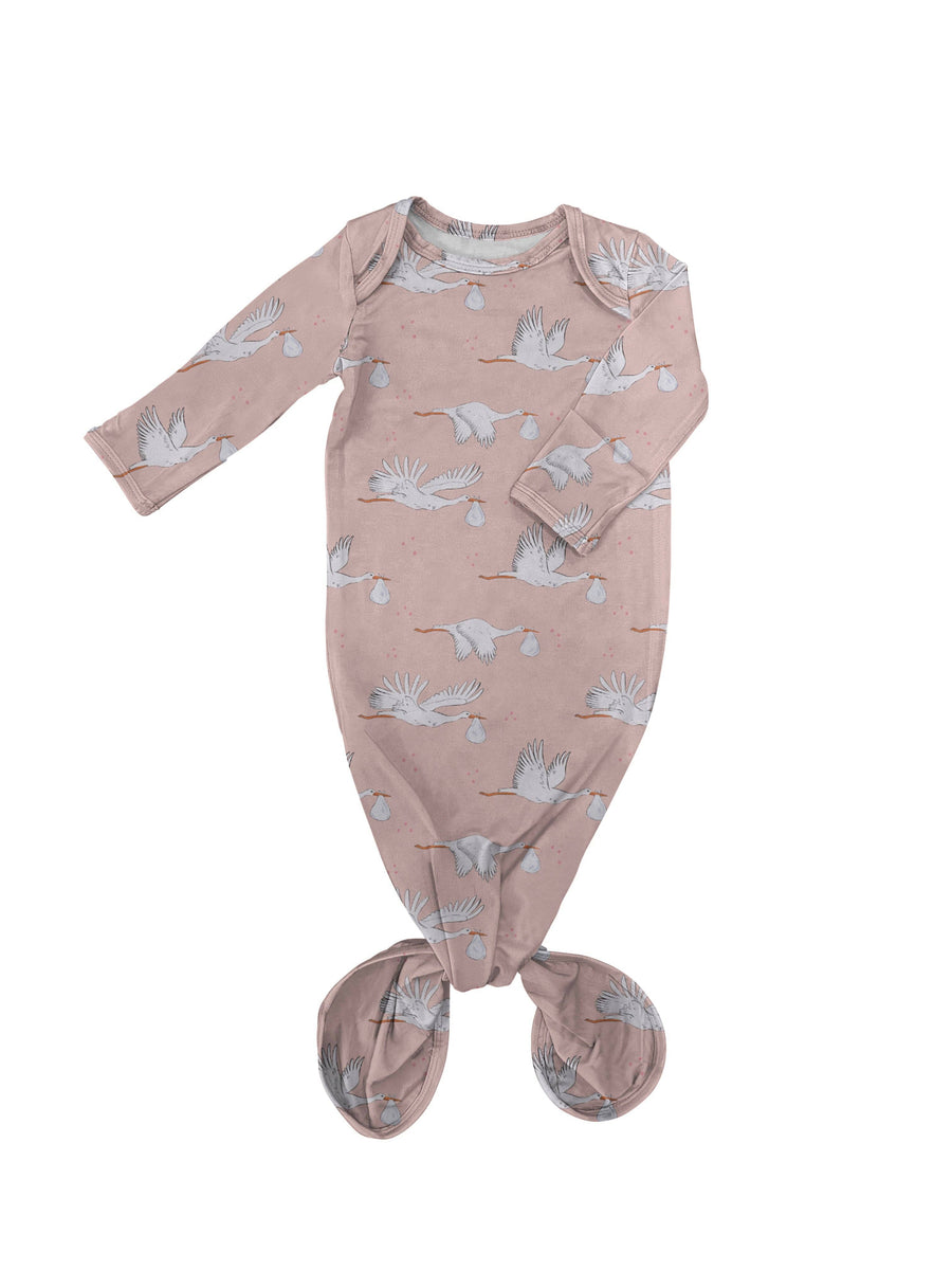 Baby Girl Pink Storks Knotted Infant Gown  - Premium Baby Sleepwear from Goosies - Just $29.95! Shop now at Pat's Monograms