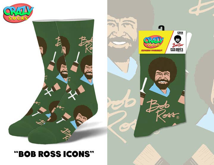 Bob Ross Icons - Mens Crew Folded - Premium socks from Crazy Socks - Just $7! Shop now at Pat's Monograms