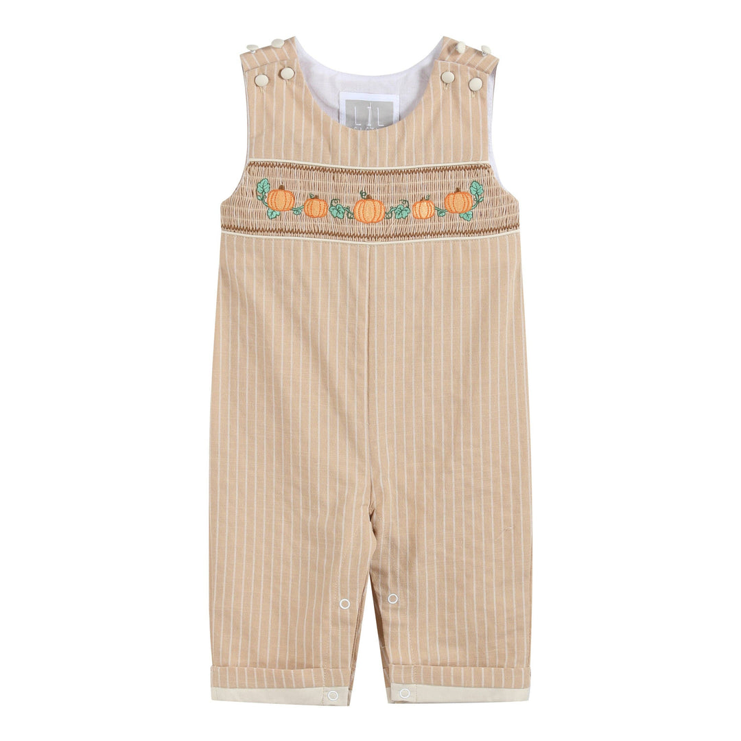 Light Brown Pinstripe Pumpkin Smocked Overalls - Premium Baby & Toddler Outfits from Lil Cactus - Just $38.95! Shop now at Pat's Monograms
