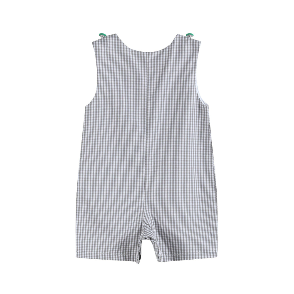 Gray Gingham Green Tractor Applique Shortalls - Premium Baby & Toddler Outfits from Lil Cactus - Just $36.95! Shop now at Pat's Monograms