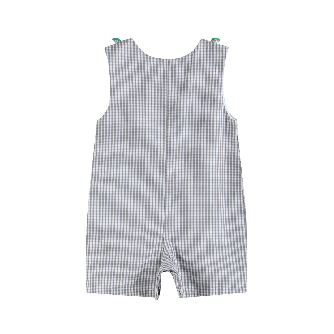 Gray Gingham Green Tractor Applique Shortalls - Premium Baby & Toddler Outfits from Lil Cactus - Just $36.95! Shop now at Pat's Monograms