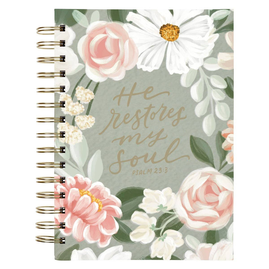 Journal Spiral-bound Green He Restores My Soul Ps. 23:3 - Premium Christian Gift Items from Christian Art Gifts - Just $10.95! Shop now at Pat's Monograms