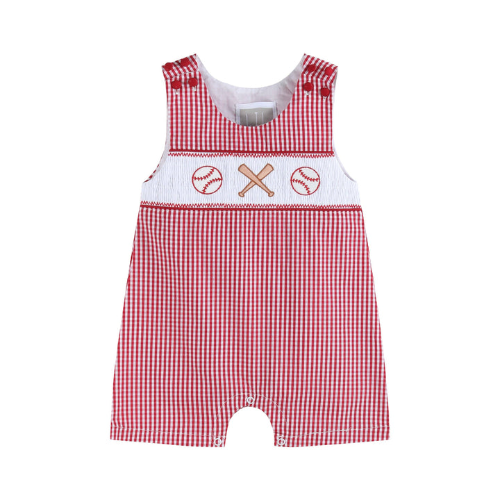 Red Gingham Baseball Smocked Shortalls - Premium Baby & Toddler Outfits from Lil Cactus - Just $38.95! Shop now at Pat's Monograms