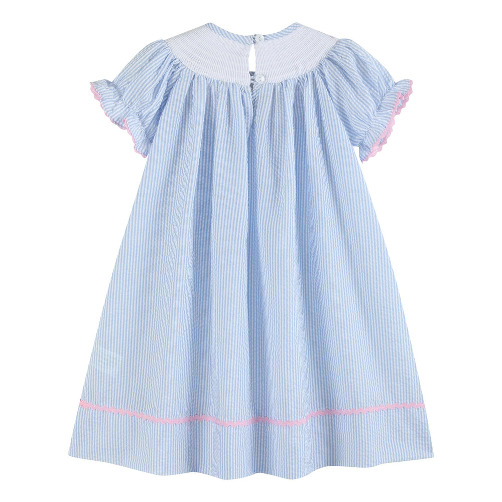 Blue Seersucker Bow Smocked Bishop Dress - Premium Baby & Toddler Dresses from Lil Cactus - Just $36.95! Shop now at Pat's Monograms