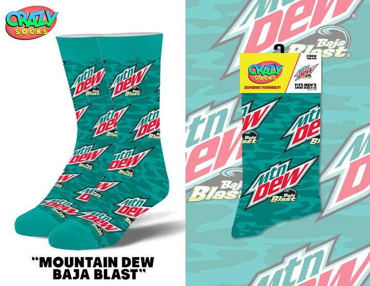 Mountain Dew Baja Blast Novelty Crew Socks - Premium socks from Crazy Socks - Just $8! Shop now at Pat's Monograms