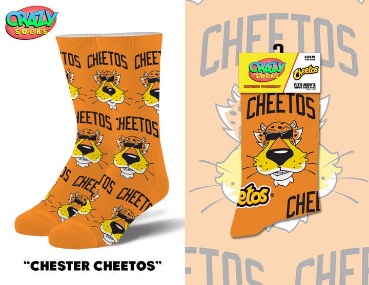 Chester Cheetos - Mens Crew Folded - Premium socks from Crazy Socks - Just $7! Shop now at Pat's Monograms