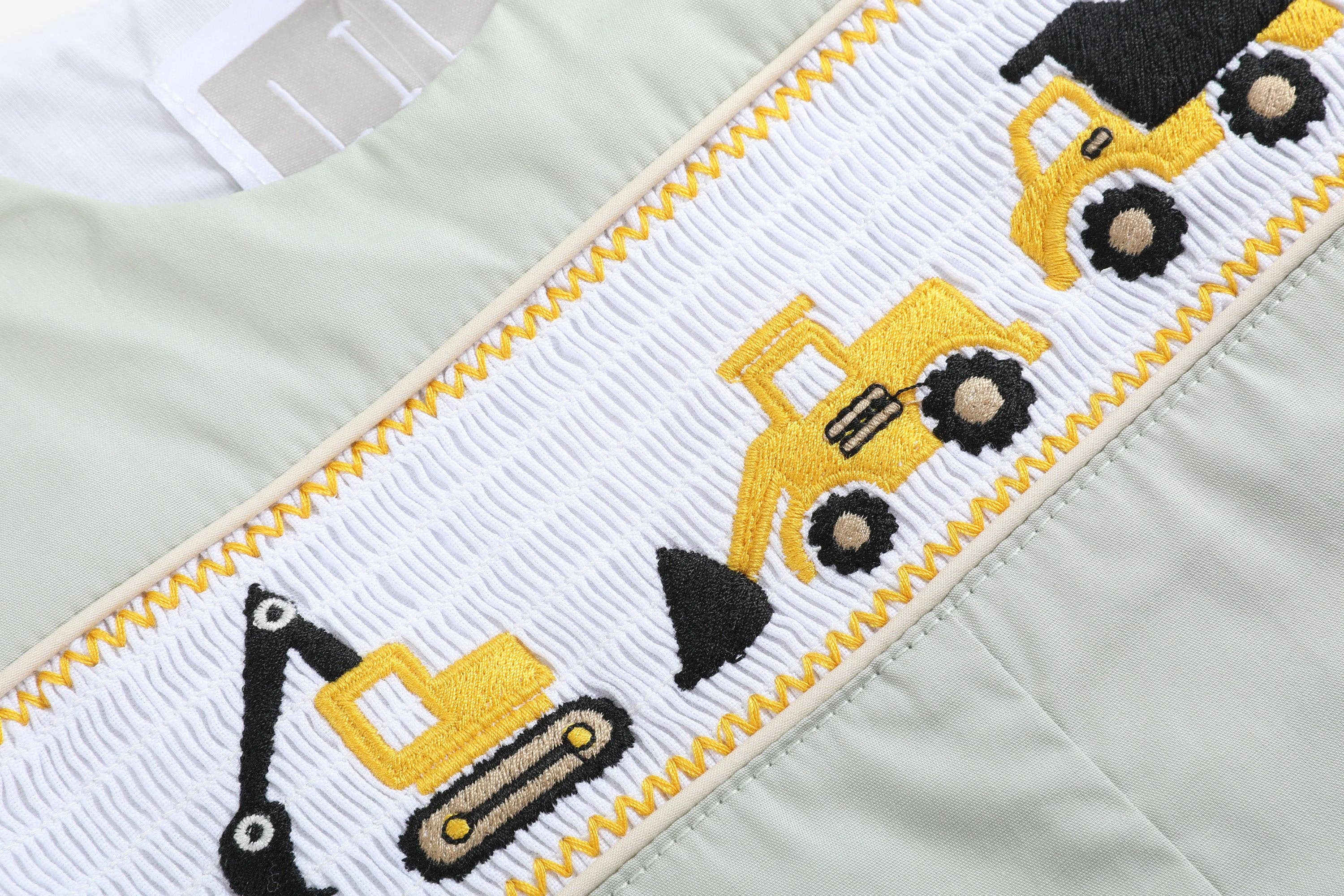 Sage Green Construction Smocked Overalls - Premium Baby & Toddler Outfits from Lil Cactus - Just $38.95! Shop now at Pat's Monograms