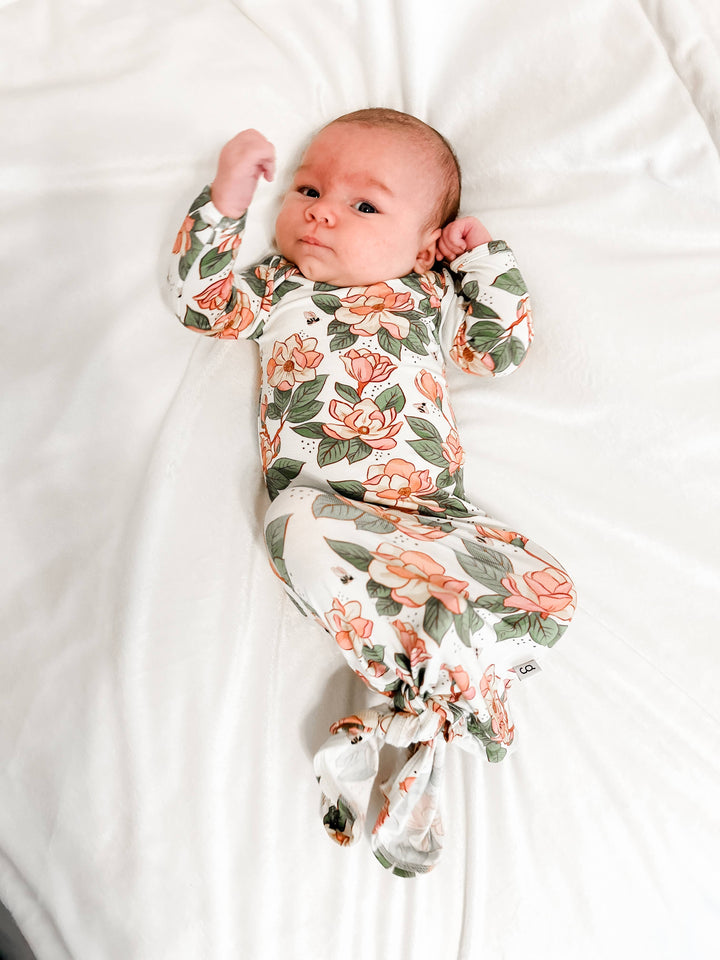 Magnolias - Knotted Gown - Premium Baby Sleepwear from Goosies - Just $29.95! Shop now at Pat's Monograms