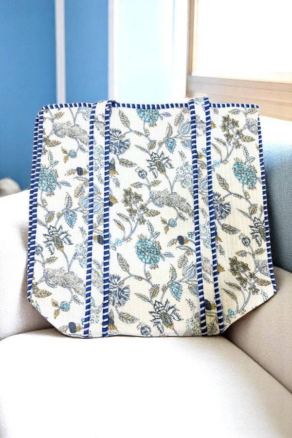 Sasha Blue and White Floral Tote Bag - Premium Bags and Totes from Nash Grey - Just $39.90! Shop now at Pat's Monograms