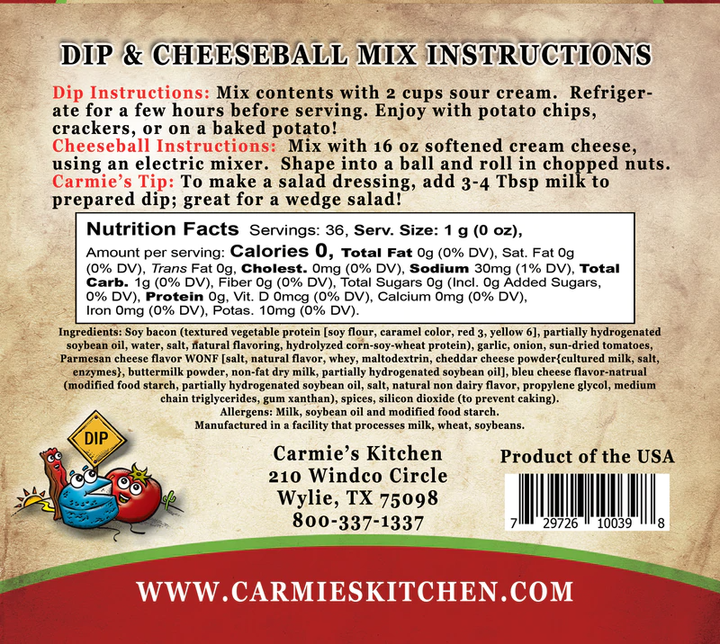 Bleu Cheese Bacon & Tomato Dip Mix - Premium Dips & Spreads from Carmie's Kitchen - Just $4.50! Shop now at Pat's Monograms