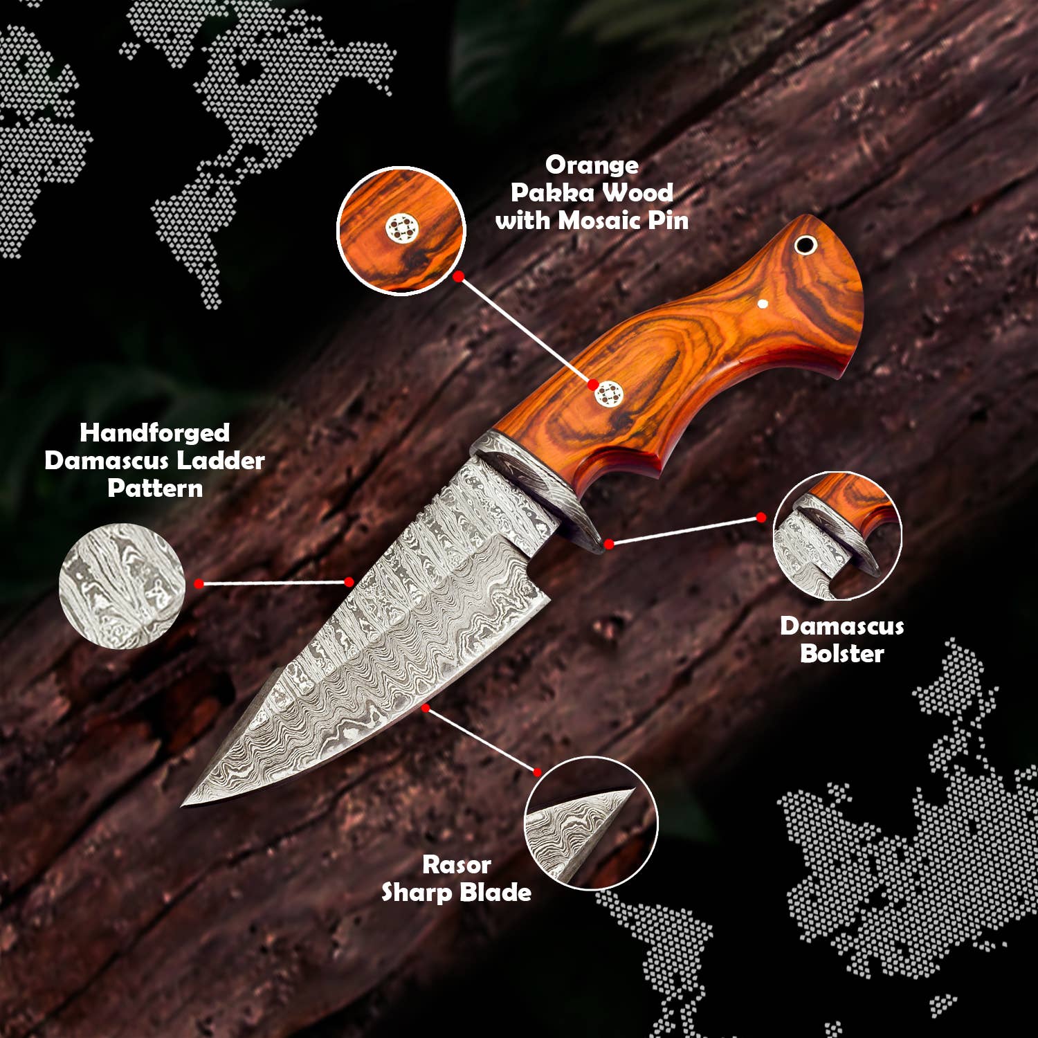 10' Handmade damascus steel knife with leather sheath - Premium Knives from FH KNIVES - Just $64.95! Shop now at Pat's Monograms