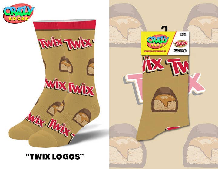 Twix Candy Novelty Crew Socks - Premium socks from Crazy Socks - Just $7! Shop now at Pat's Monograms
