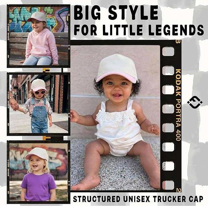 Kids/Baby Two Tone Vintage Cap - Light Pink/Beige - Premium Trucker Cap from Funky Junque - Just $15.95! Shop now at Pat's Monograms