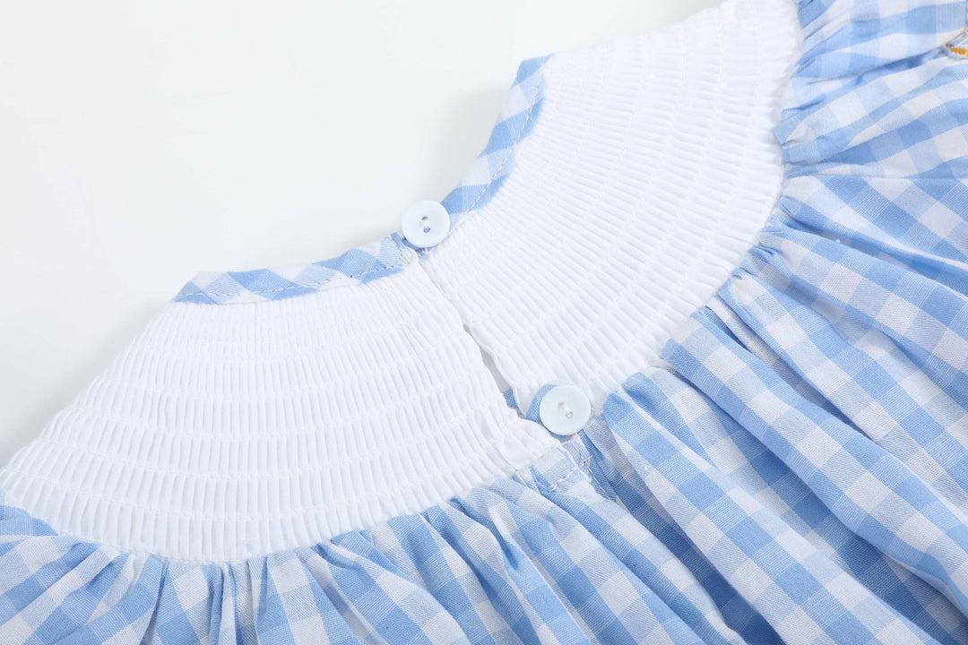 Blue Gingham Sunflower Smocked Bishop Dress - Premium Baby & Toddler Dresses from Lil Cactus - Just $42.95! Shop now at Pat's Monograms