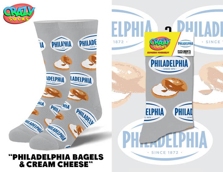 Philadelphia Bagels & Cream Cheese Novelty Crew Socks - Premium socks from Crazy Socks - Just $8! Shop now at Pat's Monograms