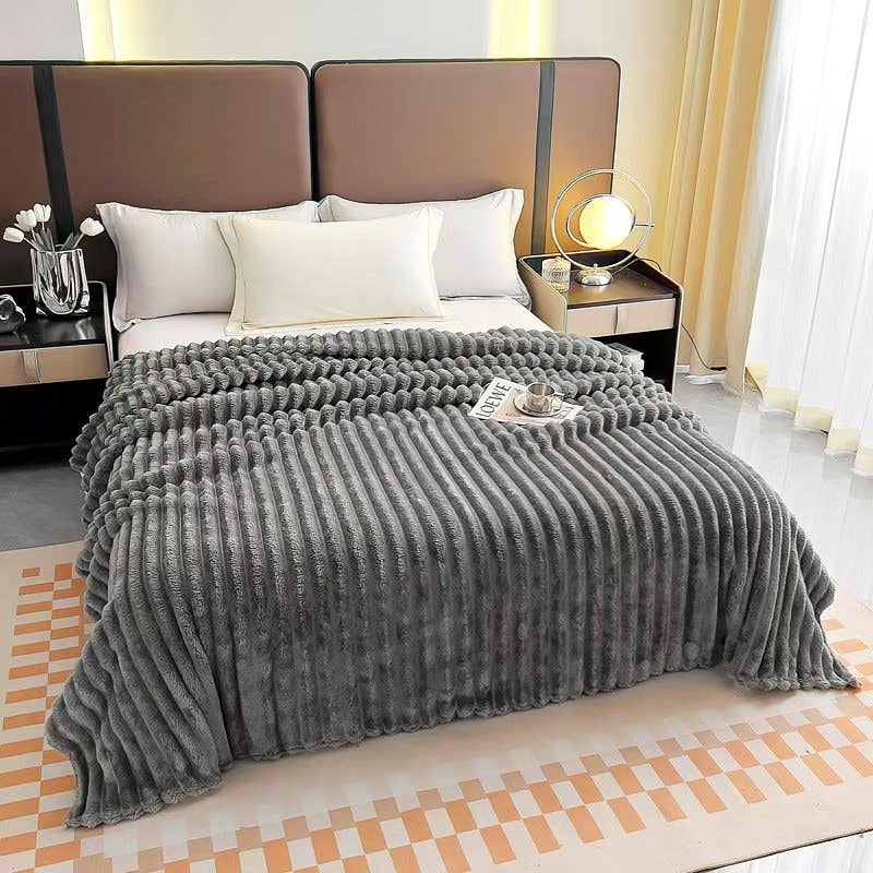 Stripe Fleece Throw – Ultra Plush Ribbed Blanket with 1.6" Wide Channel Texture - Premium blankets from FLUFFERY - Just $37.50! Shop now at Pat's Monograms