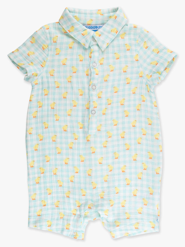 Baby Boys Chirping Chicks Gingham Cotton Gauze Button-Up Romper - Premium Baby & Toddler Outfits from RuffleButts + RuggedButts - Just $42.95! Shop now at Pat's Monograms