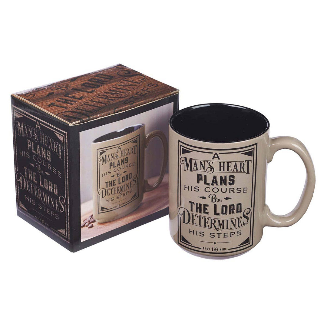 Mug - A Man's Heart Prov. 16:9 - Premium drinkware from Christian Art Gifts - Just $14.95! Shop now at Pat's Monograms