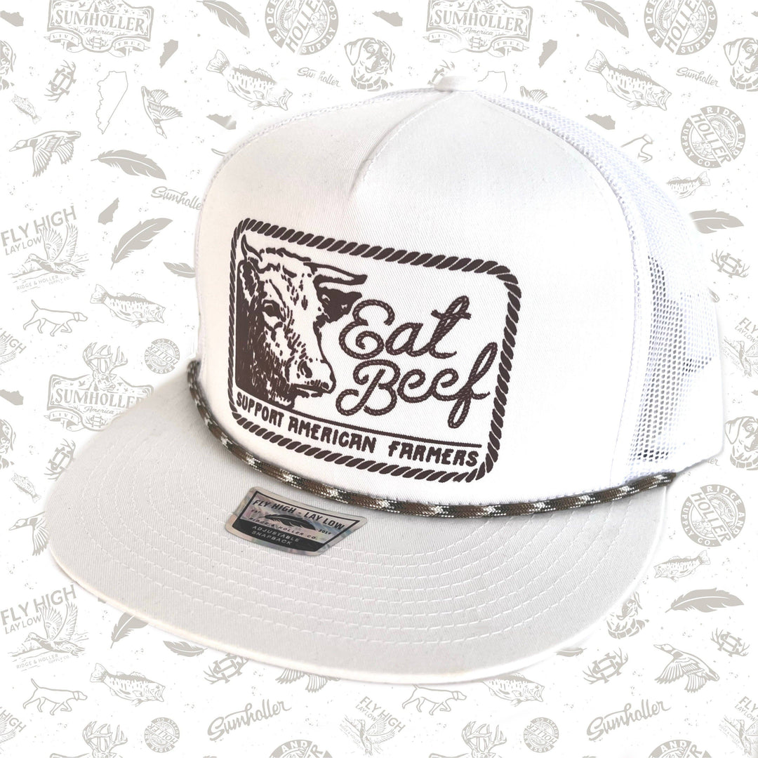 Eat Beef - white patch hat - Premium Headwear from Ridge&Holler - Just $34.95! Shop now at Pat's Monograms