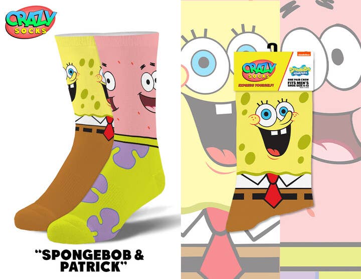 Spongebob & Patrick - Mens Crew Folded - Premium socks from Crazy Socks - Just $7! Shop now at Pat's Monograms