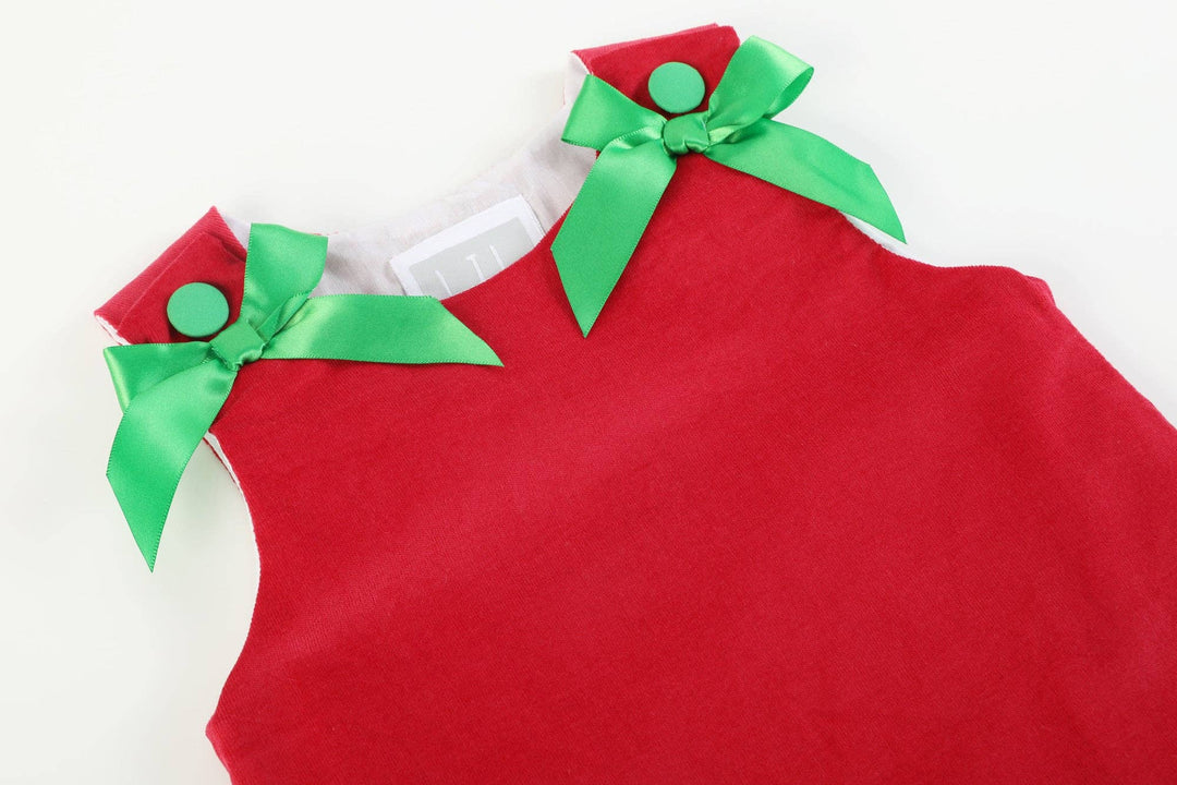 Red Corduroy Christmas Applique Bow Dress - Premium Baby & Toddler Dresses from Lil Cactus - Just $36.95! Shop now at Pat's Monograms