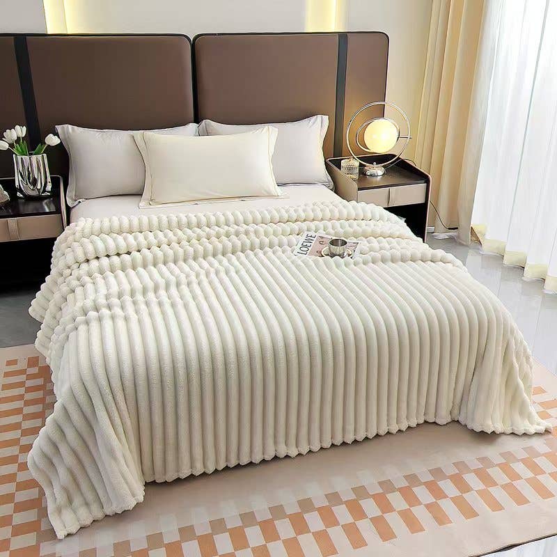 Stripe Fleece Throw – Ultra Plush Ribbed Blanket with 1.6" Wide Channel Texture - Premium blankets from FLUFFERY - Just $37.50! Shop now at Pat's Monograms