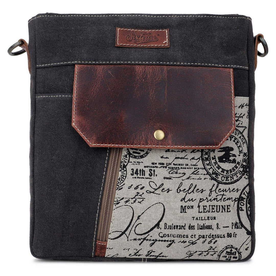 Canvas & Leather Women's Crossbody Bag - Silver/Onyx - Premium crossbody from Sixtease Bags USA - Just $44.95! Shop now at Pat's Monograms