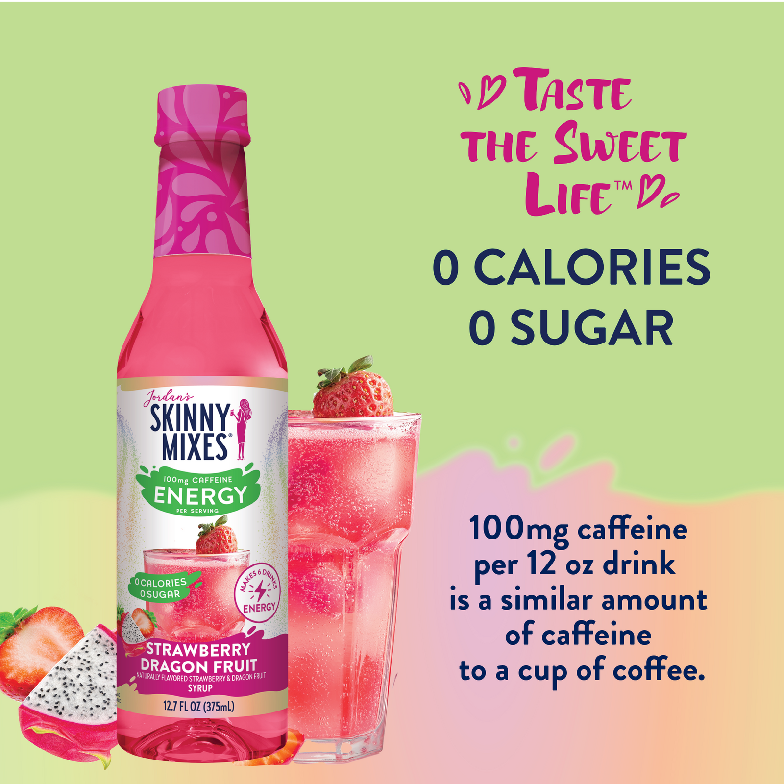 Sugar Free Strawberry Dragon Fruit Energy Syrup - 375ml - Premium syrup from Jordan's Skinny Mixes - Just $6.95! Shop now at Pat's Monograms