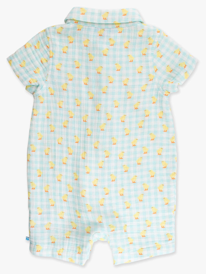Baby Boys Chirping Chicks Gingham Cotton Gauze Button-Up Romper - Premium Baby & Toddler Outfits from RuffleButts + RuggedButts - Just $42.95! Shop now at Pat's Monograms