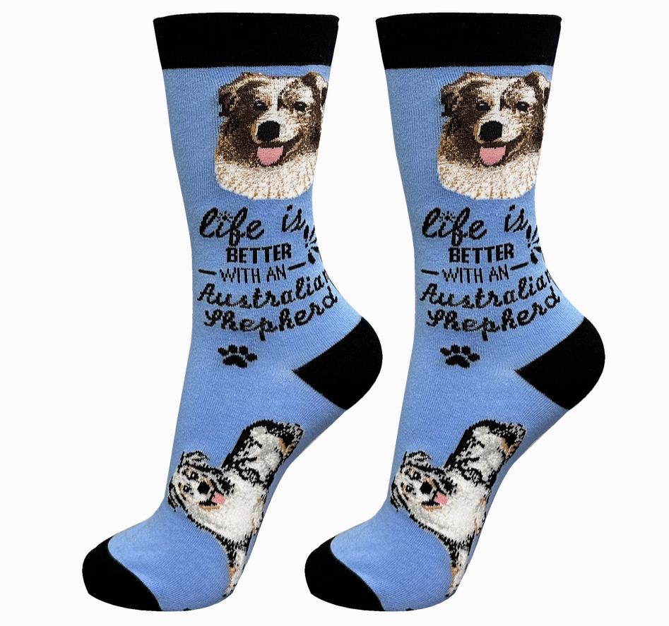 Australian Shepherd - Life is Better Socks - Premium Socks from Sock Daddy - Just $10.95! Shop now at Pat's Monograms