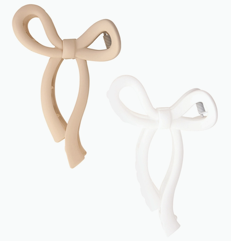 Claw Clips Set of 2 - Flax Bow/White Bow - Premium Accessories from Bella Sleep + Spa - Just $8.95! Shop now at Pat's Monograms