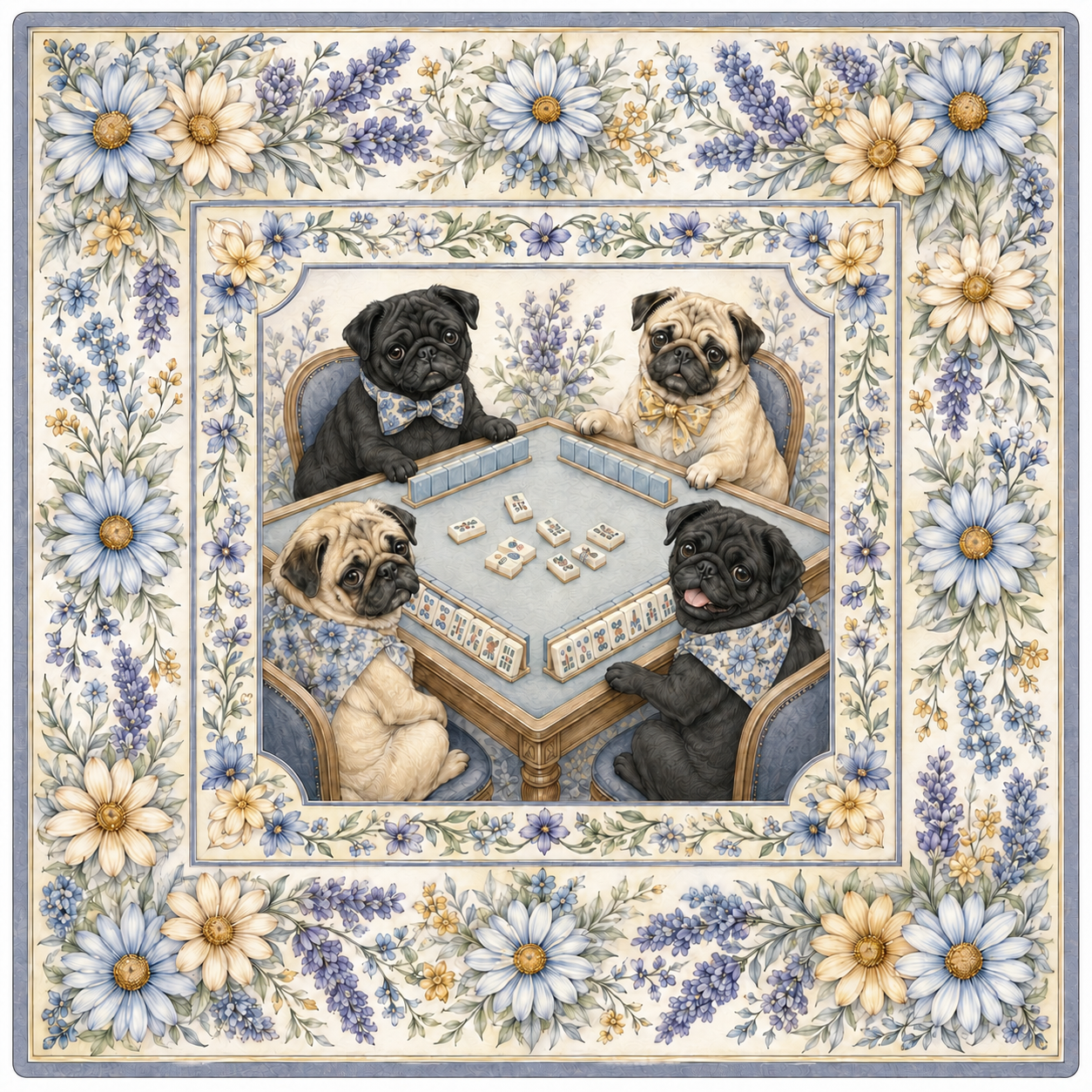 Pug & Petals — Pug Mahjong Mat | Paws & Tiles Collection - Premium Mahjong from Told in Tiles - Just $80! Shop now at Pat's Monograms