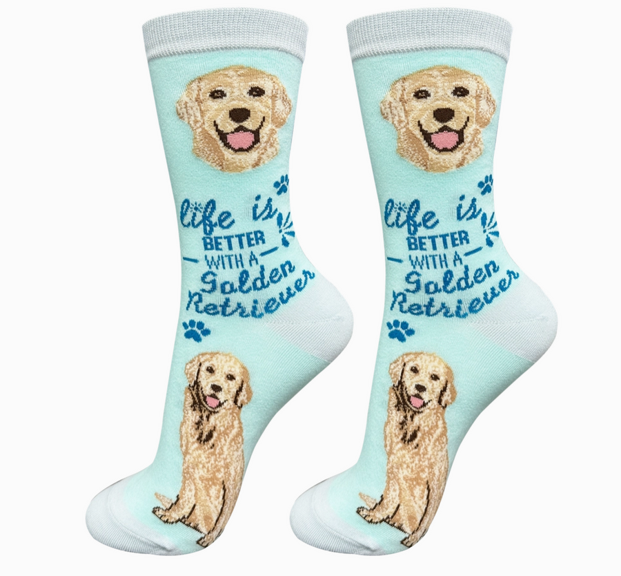 Golden Retriever Life is Better Socks- Light Blue - Premium Socks from Sock Daddy - Just $9.95! Shop now at Pat's Monograms