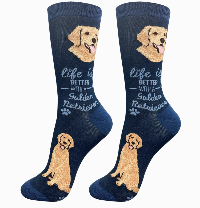 Golden Retriever Life is Better Socks- Navy - Premium Socks from Sock Daddy - Just $9.95! Shop now at Pat's Monograms