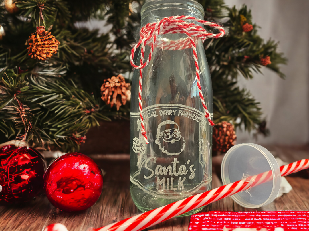 Santa's Milk Glass Bottles - Premium drinkware from Pat's Monograms - Just $12.95! Shop now at Pat's Monograms
